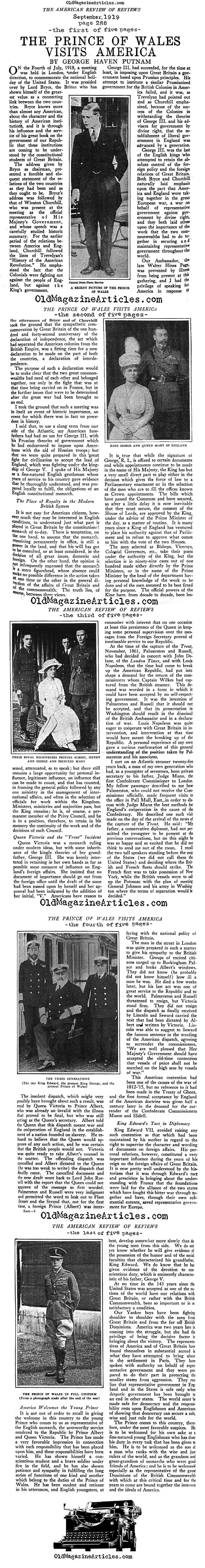 The Prince of Wales Visits America (Review of Reviews, 1919)